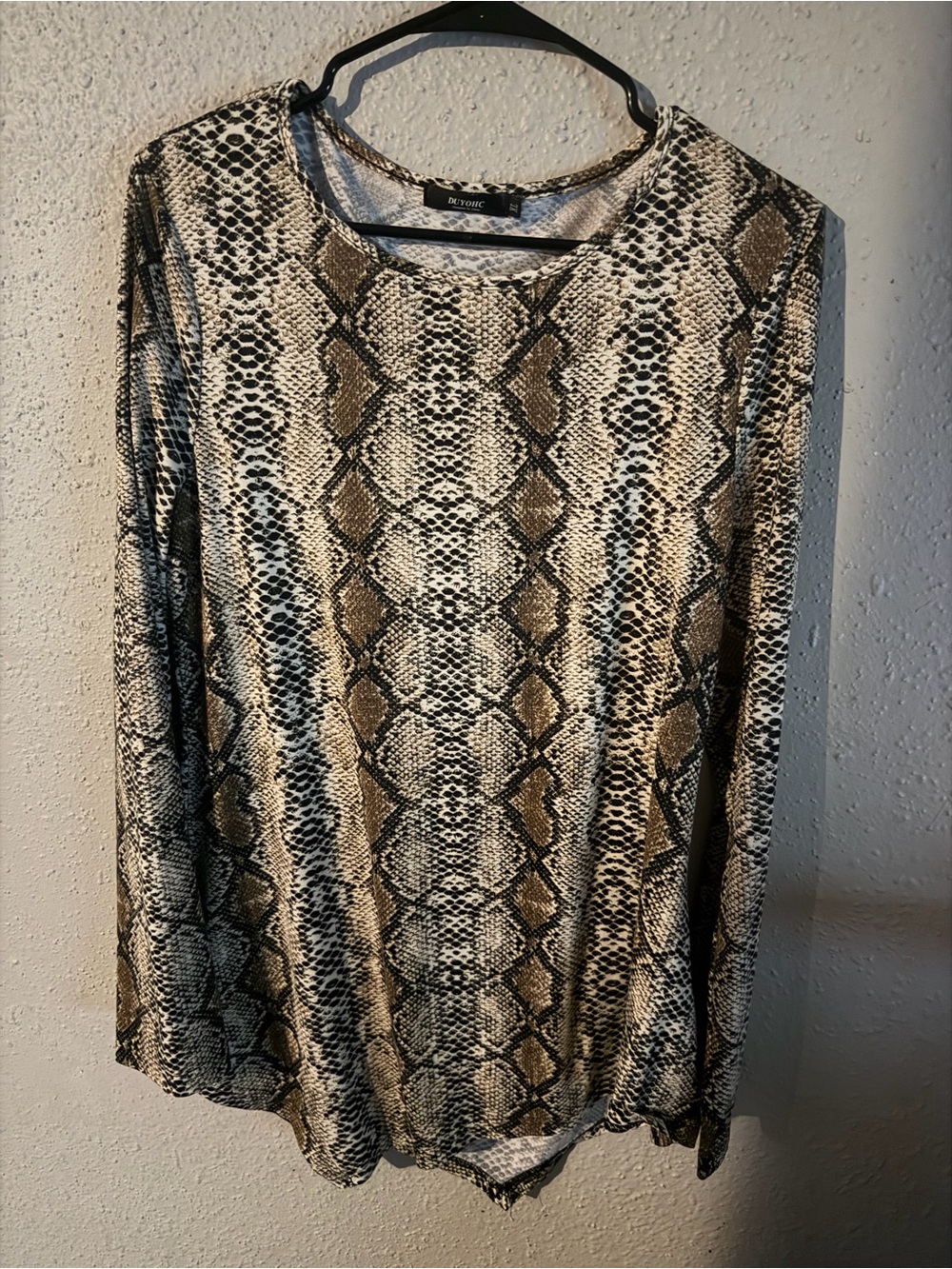 Collection B Snake-Print Long Sleeve Top in Brown and Black